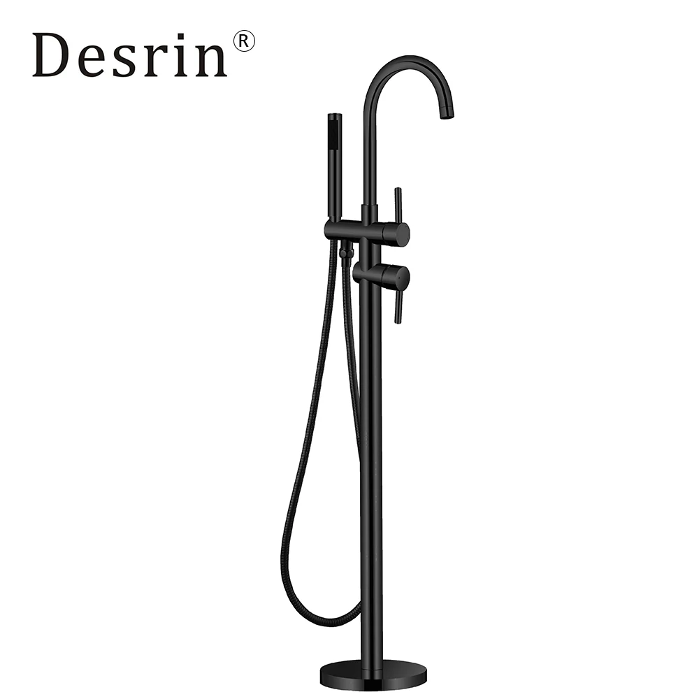 Desrin Ванна латунь двойной режим пол ванной комнаты стенд смеситель матовый черный