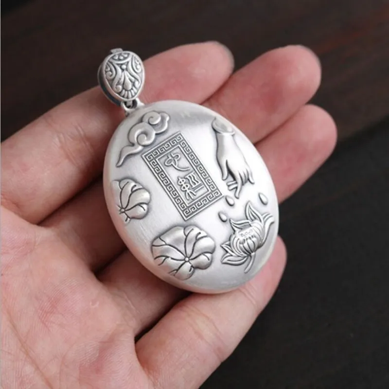 S999 чистая серебряная подвеска в форме сердца с шестью надписями мантра