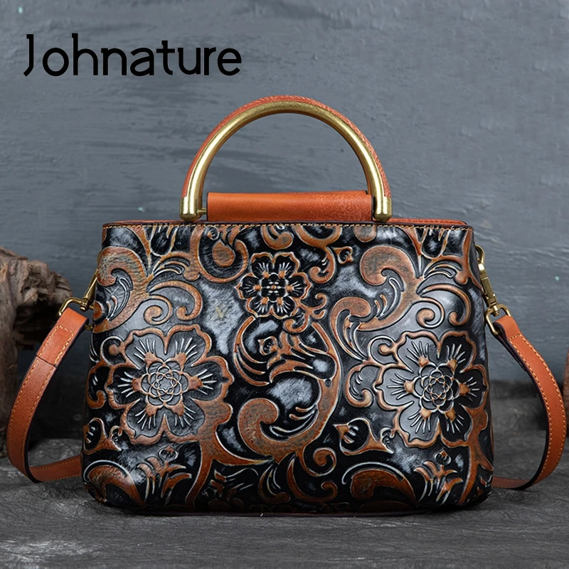 Женская винтажная сумка из коровьей кожи Johnature однослойная мессенджер ручной