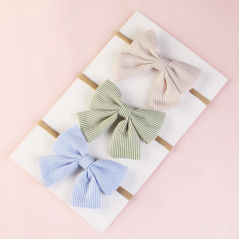 5 шт./лот хлопковые повязки ручной работы с бантиком полосатые эластичные