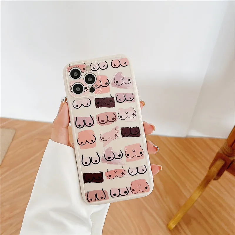 Funny Art Boobs Straight Edge Phone Cases For iPhone 13 12 Mini 11 Pro XS Max X XR 7 8 Plus SE 2020 Soft TPU Back Cover Case