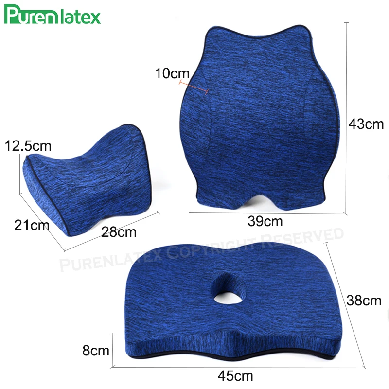 Purenlatex Car Pillow Auto Seat Cushion Memory Foam Orthopedic for Office Pad Coccyx Sciatica Back Pain Relief | Дом и сад