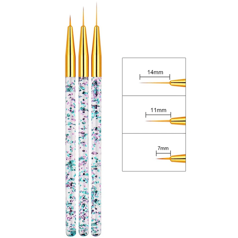 

3Pcs/set 7/9/11/14mm Nail Art Crystal Brush UV Gel Builder Painting Dotting Pen Carving Tips Manicure Salon Tools