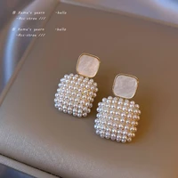 high sense simple rice pearl white square pendant earrings for woman 2021 in new korean fashion jewelry girls sexy accessories