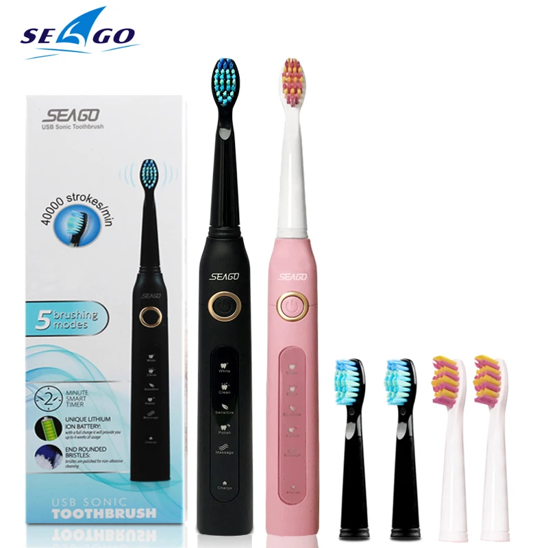 Новинка Seago Sonic электрическая зубная щетка SG-507 для взрослых с таймером щетка USB зарядное устройство перезаряжаемые зубные щетки/сменные насадки/коробка