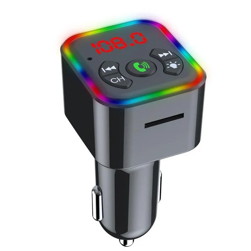 

2021 Ambient Light FM Transmitter Bluetooth 5.0 Car MP3 Player Wireless Handsfree Audio Receiver USB Fast Charge TF U Disk play