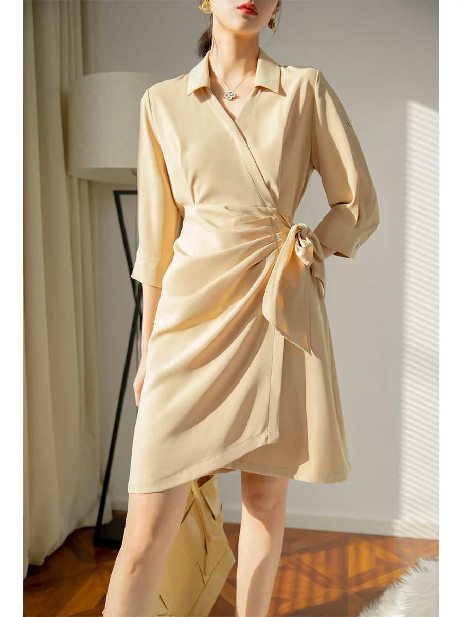 

Summer slim slimming shirt skirt female design sense niche mid-length irregular waist dress