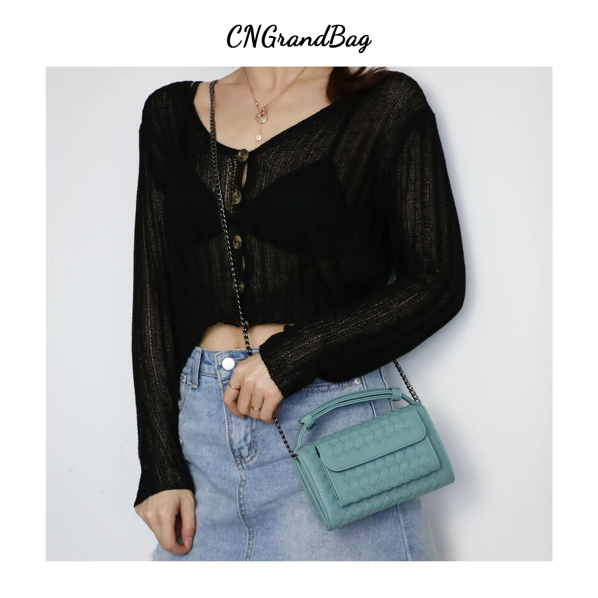 Fashion Women Wallet Purse PU Weave Bag Small Shoulder Ladies Phone Pouch Mini Chain Clutch for Iphone |