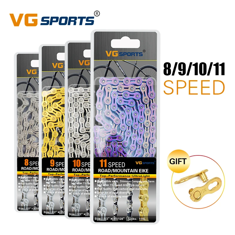 VG Sports Ultralight 8 9 10 11 Speed Bicycle Chain Bike Chain Half full Hollow 116L Silver Gold Mountain MTB Road Bike Chains