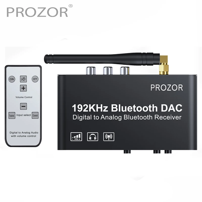 PROZOR 192kHz Digital to Analog Converter with Remote Bluetooth-Compatible DAC Digital Coaxial Toslink to Analog Stereo L/R RCA