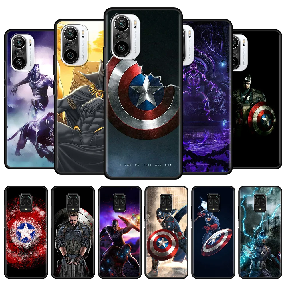

Phone Case For Xiaomi Redmi Note 9s 9 8 Pro 10 Pro 7 8t 10 note 9 4G 10 5G Black Silicone Fundas capitan america Avengers Marvel