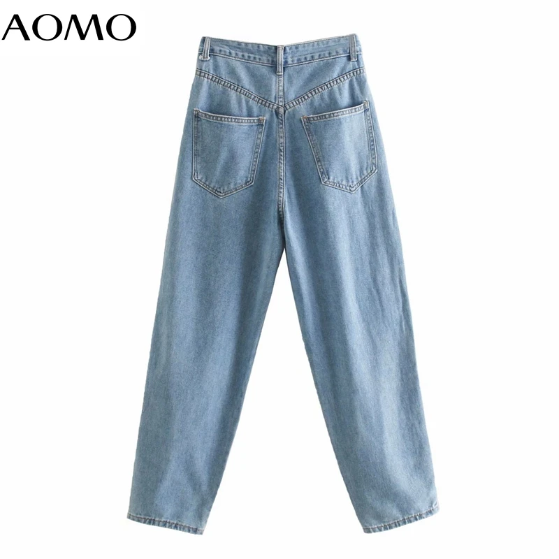 

AOMO 2020 new arrival fashion women loose white jeans pants trousers pockets zipper female pants 4M334A