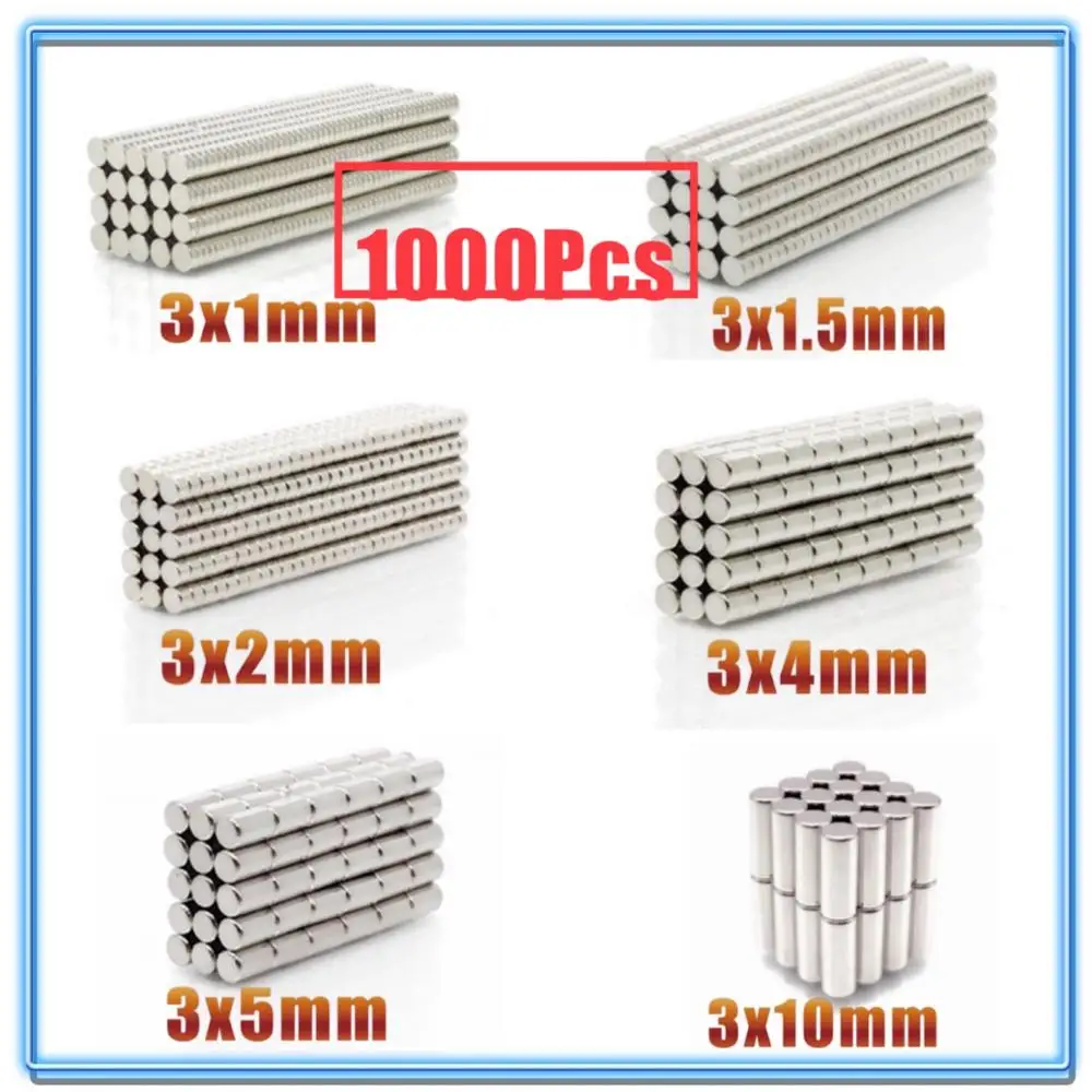 1000Pcs Mini Small N35 Round Magnet 3x1 3x1.5 3x2 3x4 3x5 3x10 mm Neodymium Magnet Permanent NdFeB Super Strong Powerful Magnets