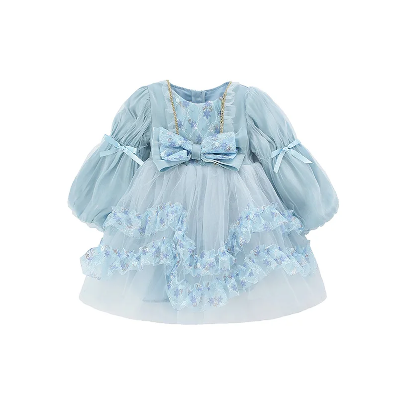 

Spring Girl Dress Long Sleeve Baby Girl Super Fairy Foreign Princess Palace Dress Temperament Mesh Skirt With Bow