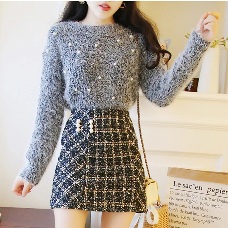 Бисером одежда свитер для девочек из мохера Рождество Kawaii Женская Зимний