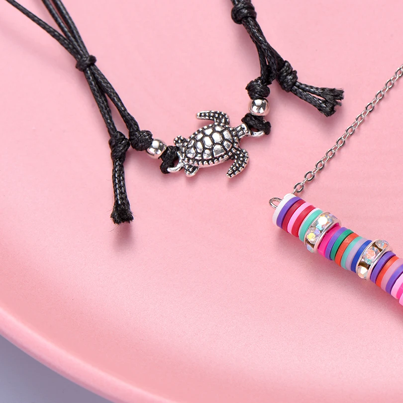 IYOE 2pcs/Lot Boho Vintage Turtle PU Ankle Bracelets For Women Colorful Soft Clay Chip Chain Bracelet Anklet Friendship Summer | Украшения
