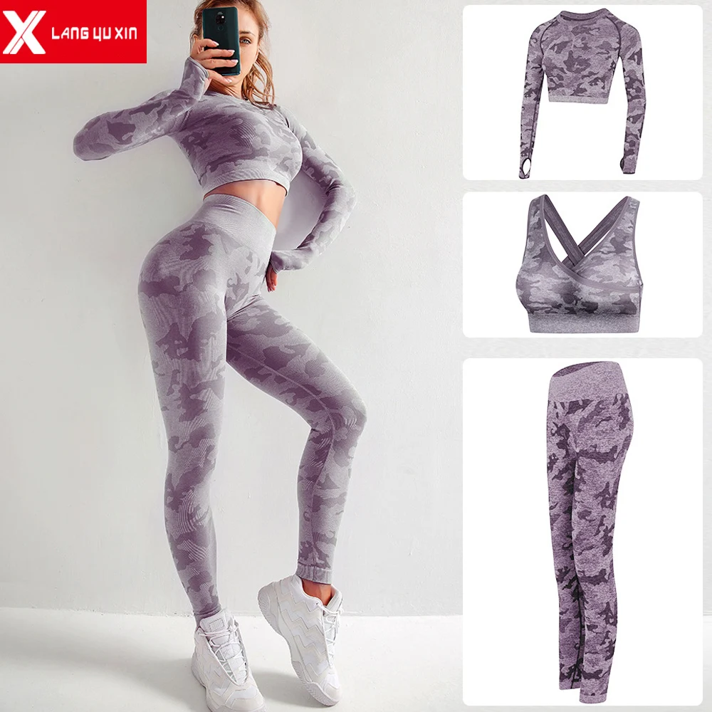 Женские спортивные костюмы из 3 предметов для фитнеса йоги бега атлетики