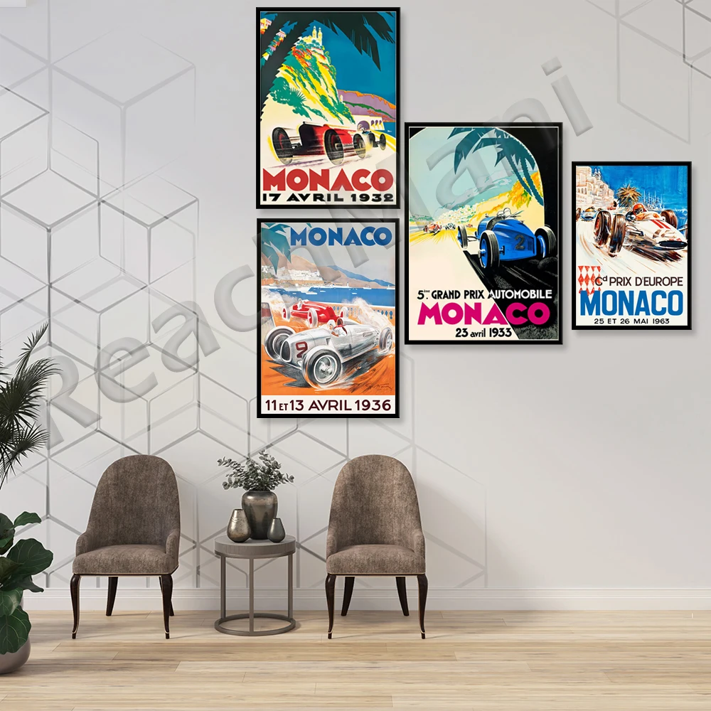 Монако. Винтажный постер Grand Prix 1932-ретро для путешествий