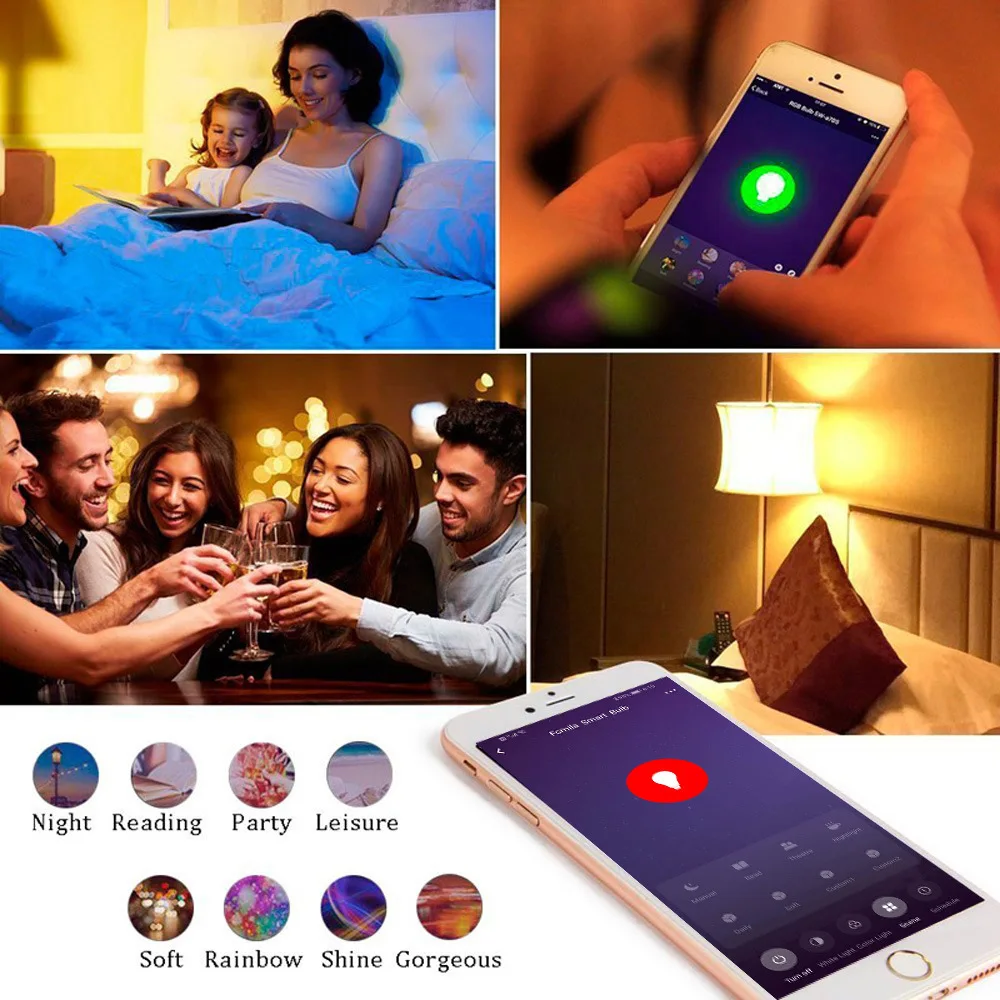 Умная лампа светодиодная с регулируемой яркостью 10 Вт/15 Вт Wi-Fi совместима Alexa Google