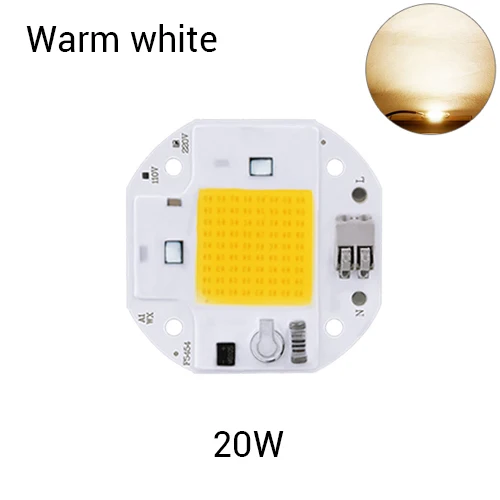 Warm White 20W Светодиодный чип 50 Вт, 30 Вт, 20 Вт, Диодная Матрица для прожектора переменного тока 110 В, 220 В, без пайки, COB светодиодный чип, без необходимости, драйвер, сделай сам, бусины, теплый белый цвет - Испускаемый цвет: Warm White 20W