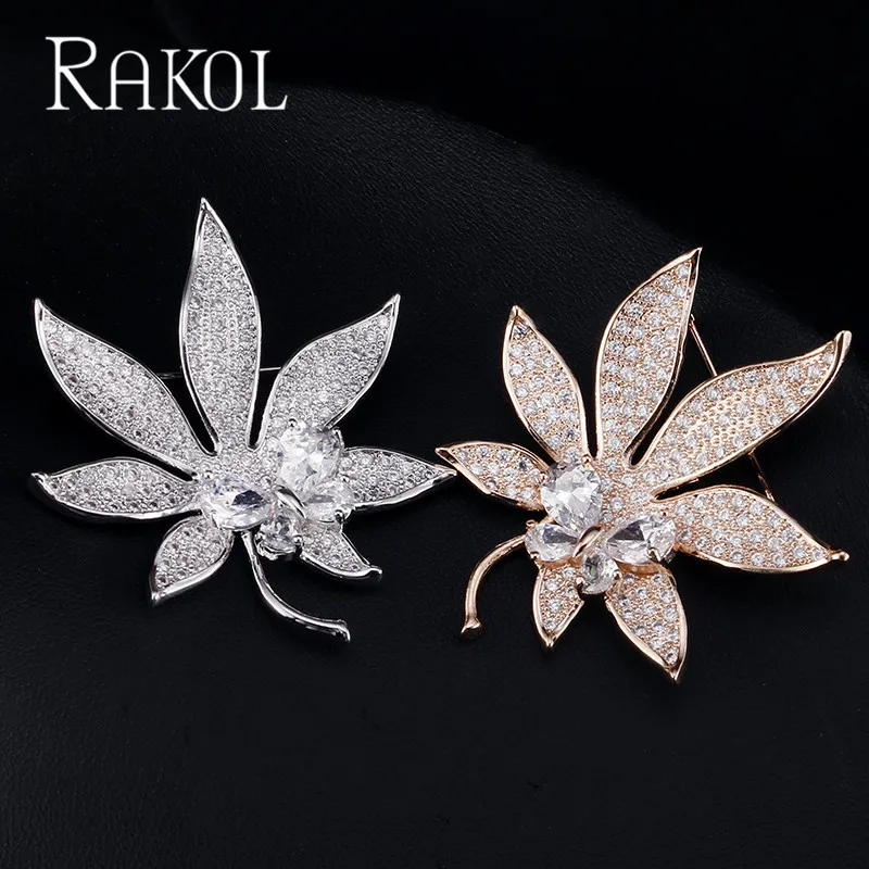 RAKOL Новая роскошная блестящая брошь в виде листа из кубического циркония ААА для