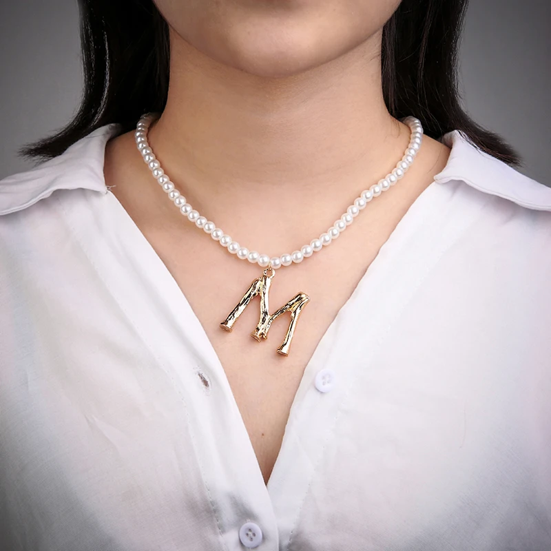 Женское свадебное ожерелье с жемчугом винтажное ручной работы буквенным принтом