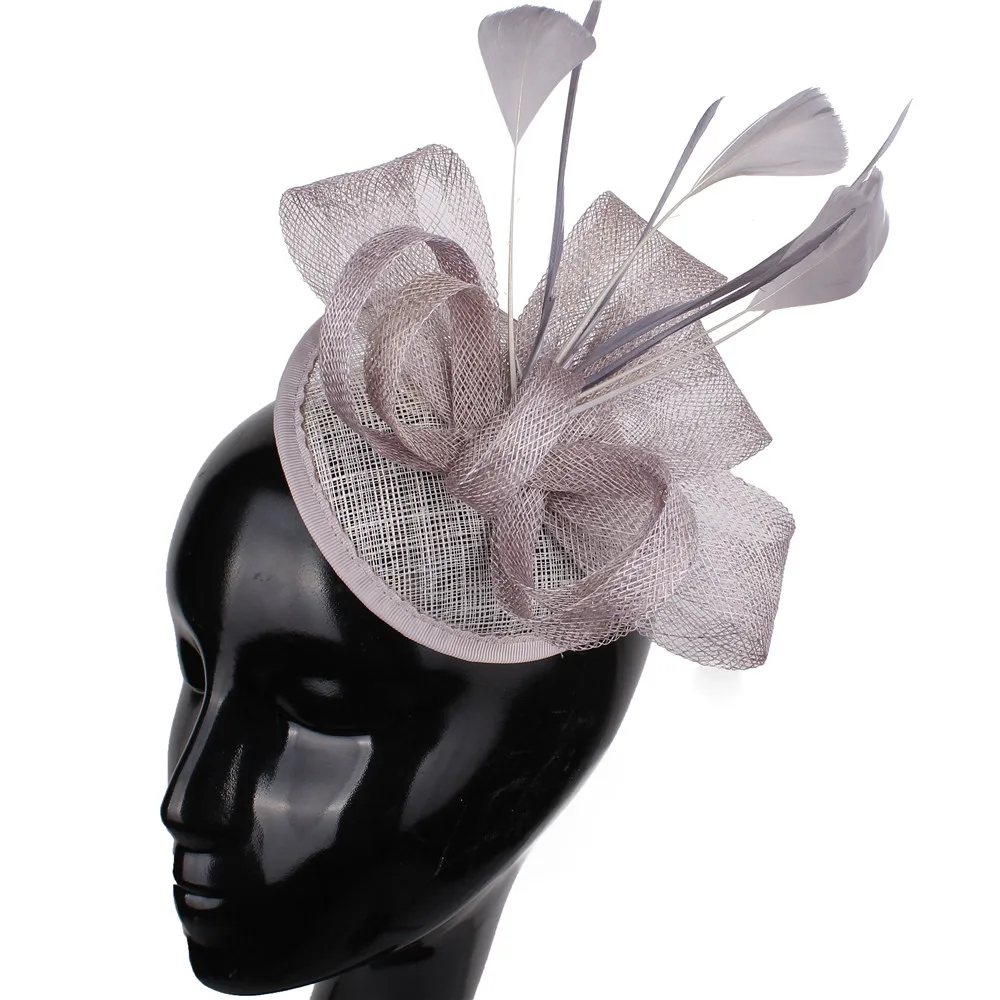 Головной убор Sinamay для невесты Вуалетка из ткани с перьями шляпка цветком цвета