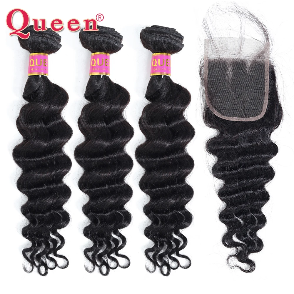 

Loose Deep Wave Bundles With Closure Peruvian Human Hair Bundles Remy 3/4 Bundles With Closure Hair Extensions Human Hair Queen