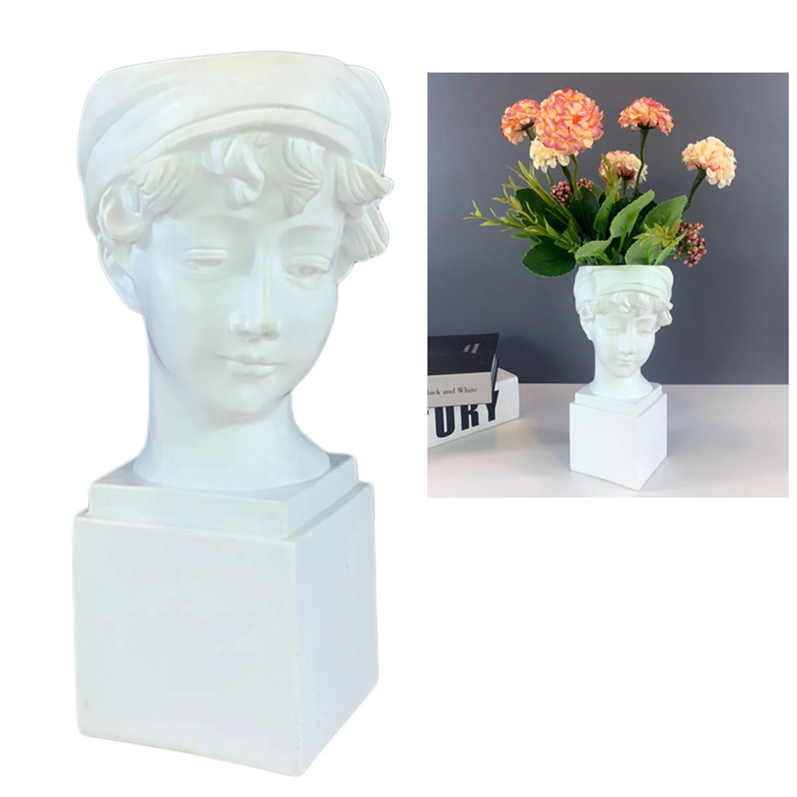 

Portrait Makeup Brush Storage Box Decorative Accessories For Gifts Durable Synthetic Resin] White Pen Holder Resin Girl Statue