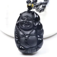 natural obsidian maitreya pendant necklace popular fashion jewelry mens and womens big belly buddha sweater chain jewelry
