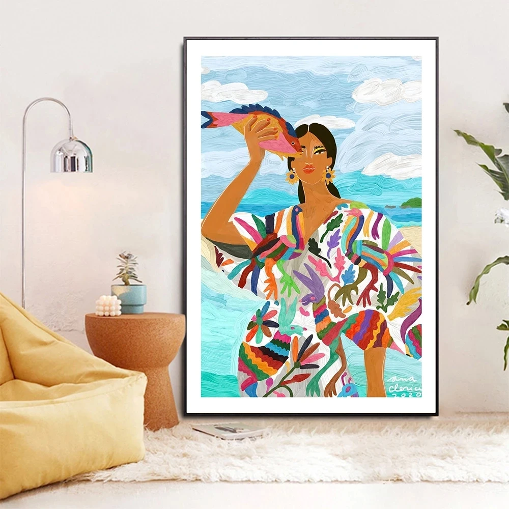 

Abstract Mexican Woman Floral Canvas Painting Wall Art Nordic Posters And Prints Wall Pictures For Living Room Decor No Frame