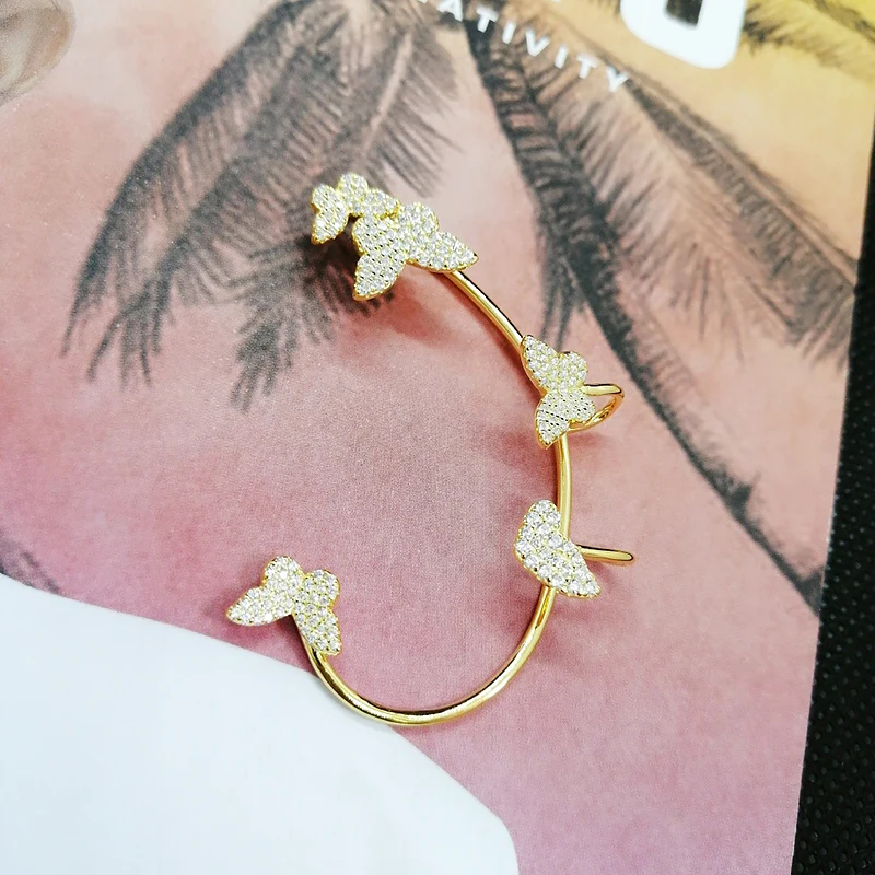 

Butterfly earclip 925 Sterling Silver micro inlaid zircon fashion exquisite women's super flash Party style exquisite jewelry