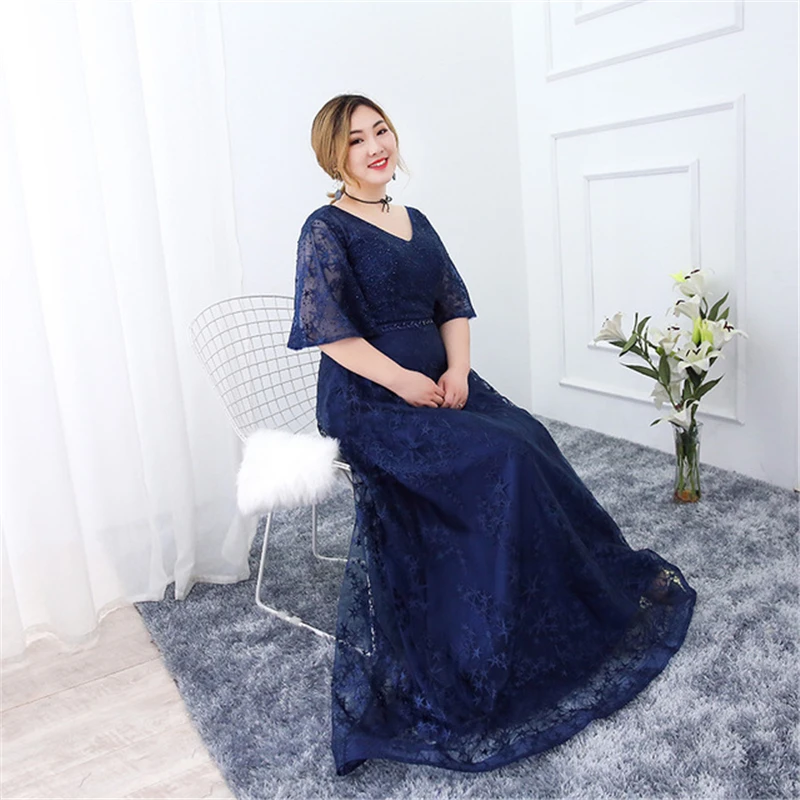 

Robe De Soiree Flared sleeves Evening Dresses Long Ever Pretty A-Line V-Neck Formal Dresses Women Elegant Ball Gowns Navy blue