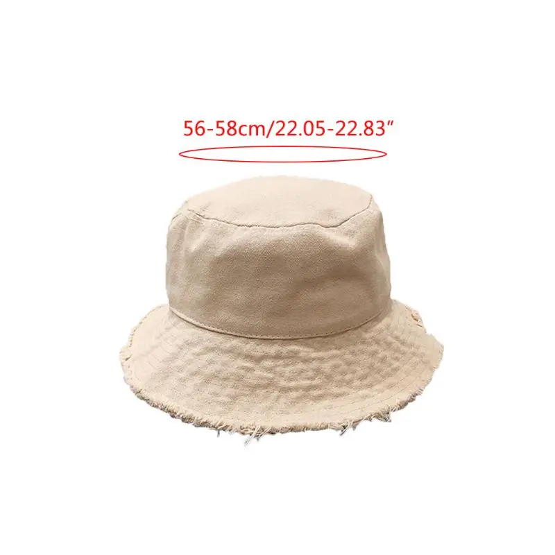 

Korean Women Sunscreen Cotton Bucket Hat Vintage Distressed Frayed Tassels Wide Brim Solid Color Packable Fisherman Cap