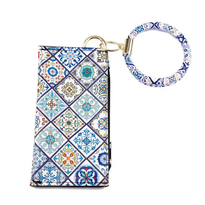 

Phone Wallet Bangle Keychain Morocco Printing Leather Bag Big O Key Rings for Women Outdoor Jewelry Wholesale