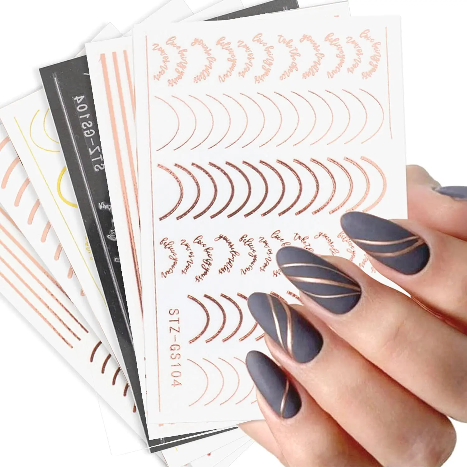 

French Line Nail Art Stickers Decals 3D Stickers for Nails Curve Strip Gold Silver Line White Star Clouds Witch Gothic Stickers