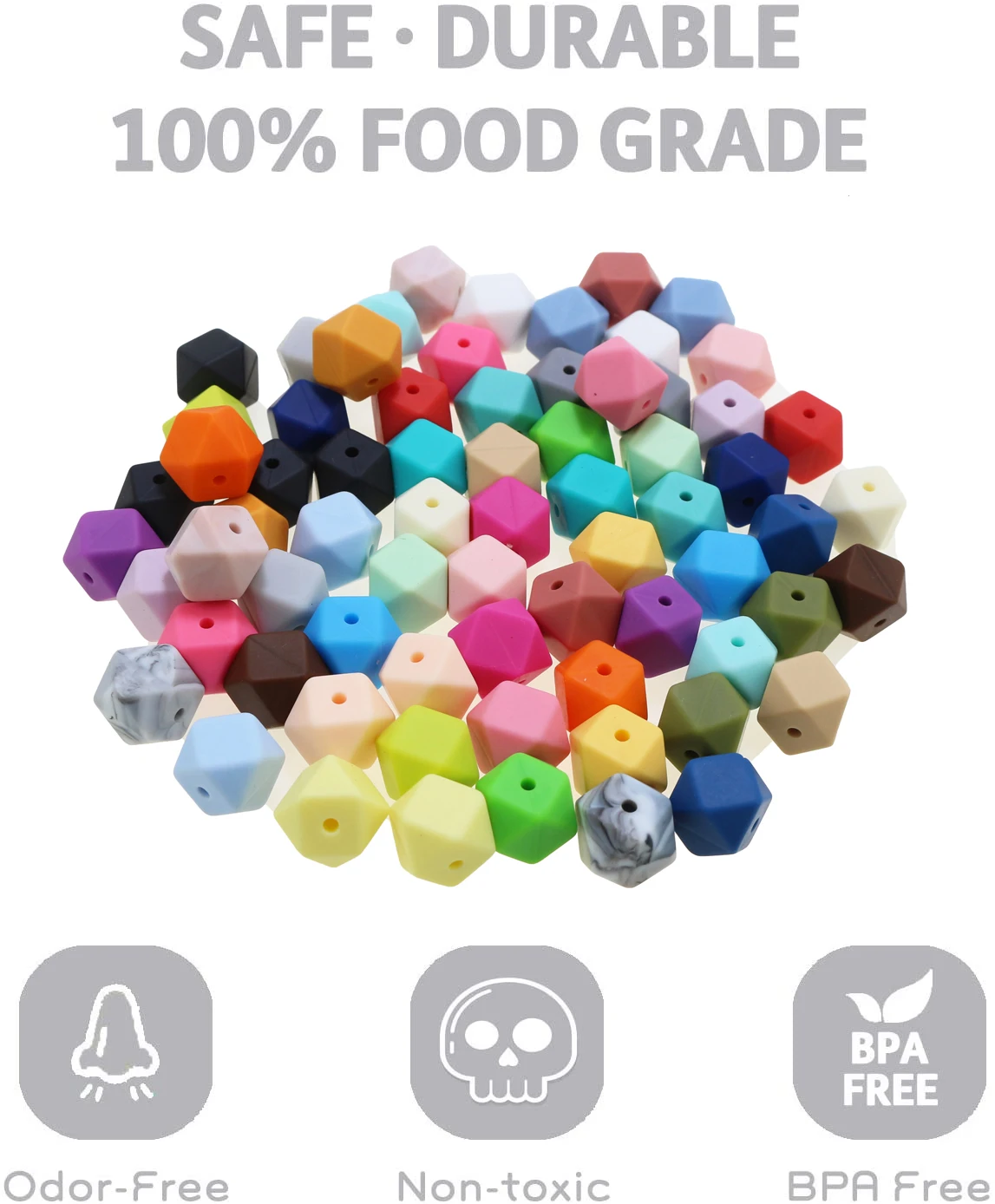 Силиконовые бусины шестиугольные конфетные цвета 100 шт. Детские Прорезыватели