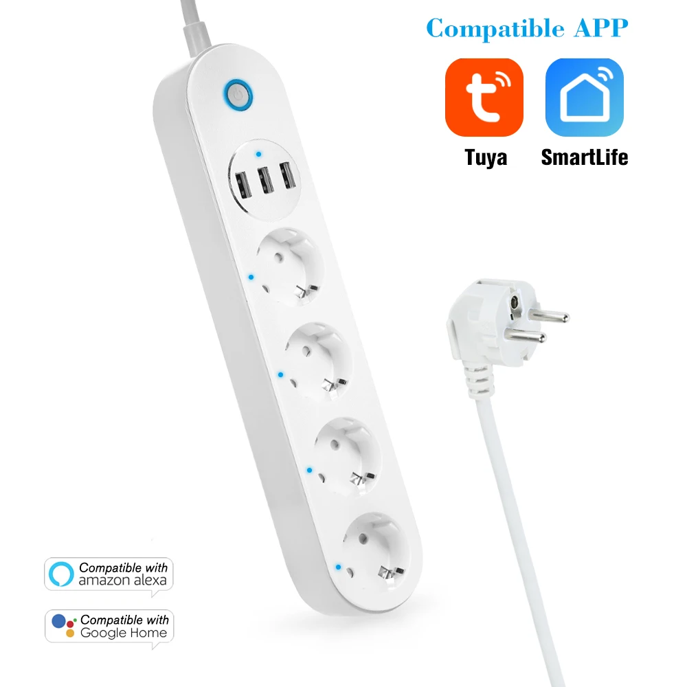 

Умная розетка-удлинитель с поддержкой Wi-Fi, 3 USB-порта