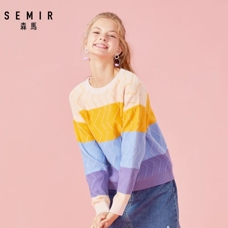 Женский трикотажный пуловер SEMIR плотный джемпер с длинным рукавом и высоким