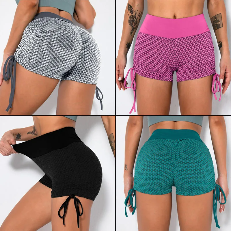 

Женские облегающие спортивные шорты для йоги с высокой талией, плотные Мягкие Шорты пуш-ап для фитнеса и бега, утягивающие живот, тренировоч...