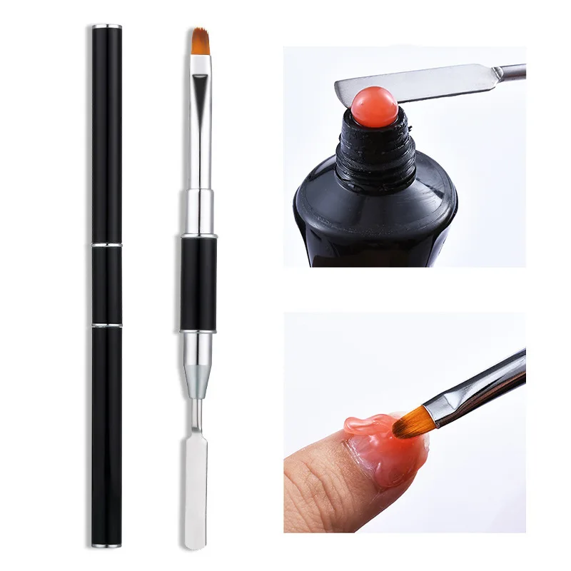 

2-In-1 Double-Ended Dual-Use Nail Tool Nail Pen Poly Nail Gel Brush And Picker Stainless Steel Gel Color Bar Flower Brush