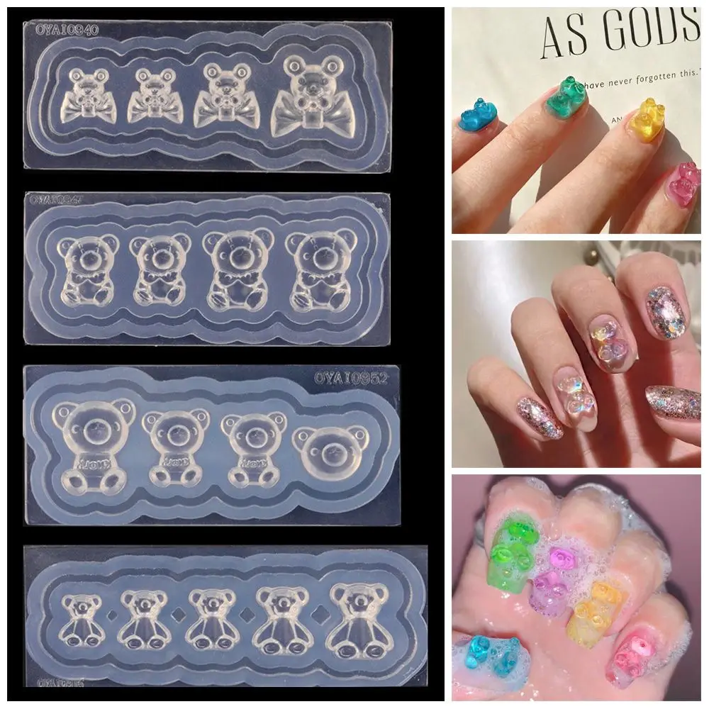 

Silicone Nail Carving Mold 3D Cute Bear Mould Transparent Stamping Plate Nails Stencils DIY UV Gel Polish Manicure Mould Tools