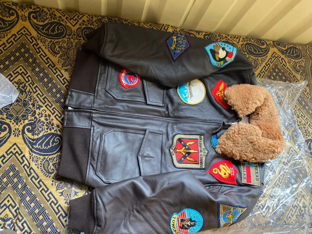 

Men A2 Pilot Jacket Tom Cruise Top Gun Air Force Cowskin jacket Coat Fashin Multi-label Thick Cowhide Jacket Winter Russia Coats