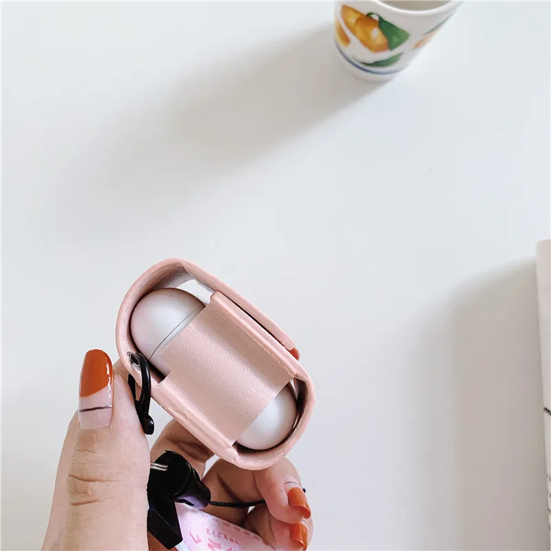 Симпатичный кожаный чехол для наушников Bluetooth AirPods1/2 розовый персик оранжевый