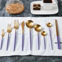 304 stainless steel cutlery creative nordic tableware purple gold christmas gift steak knife cake fork coffee spoon wedding