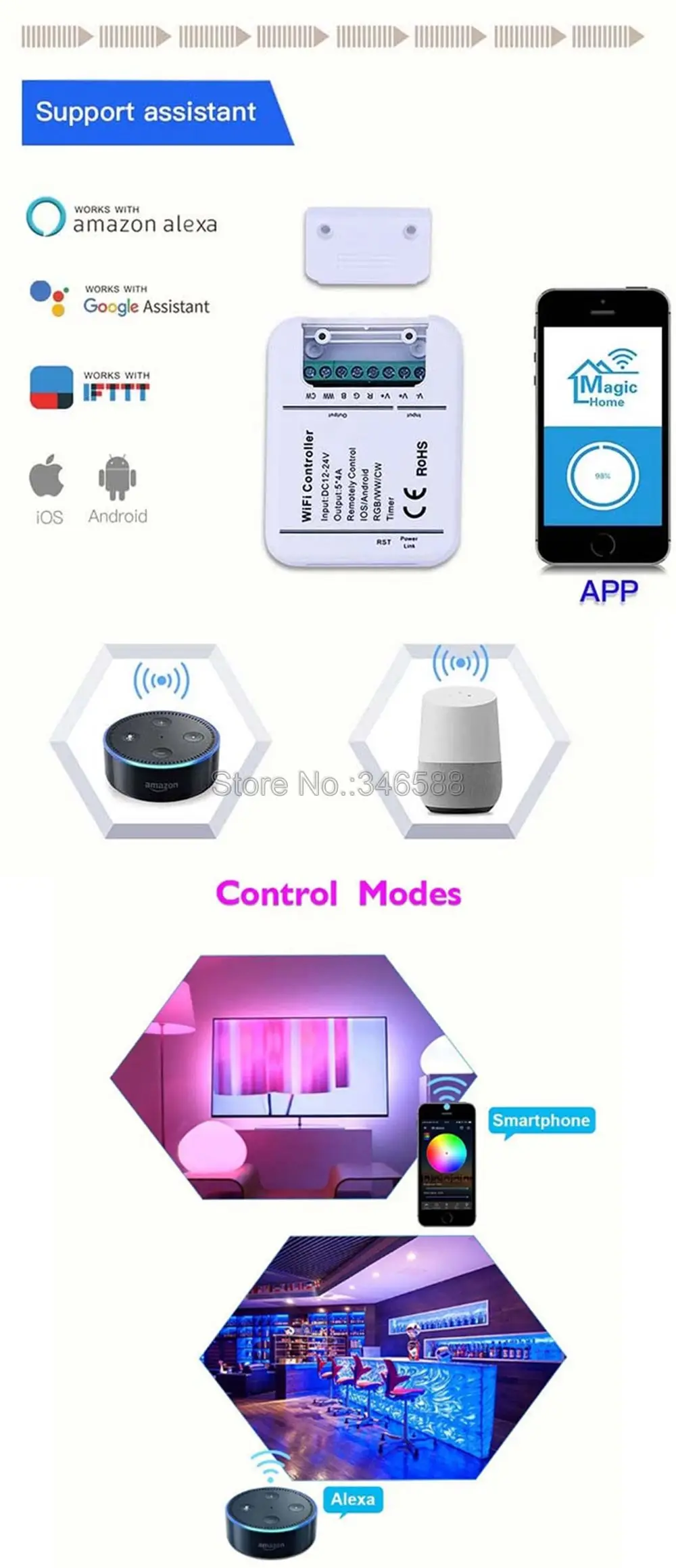 RGB+ CCT 5 канальная Светодиодная лента WiFi управление Лер музыка и таймер функция приложение управление Amazon Alexa Google Home Голосовое управление DC12-24V
