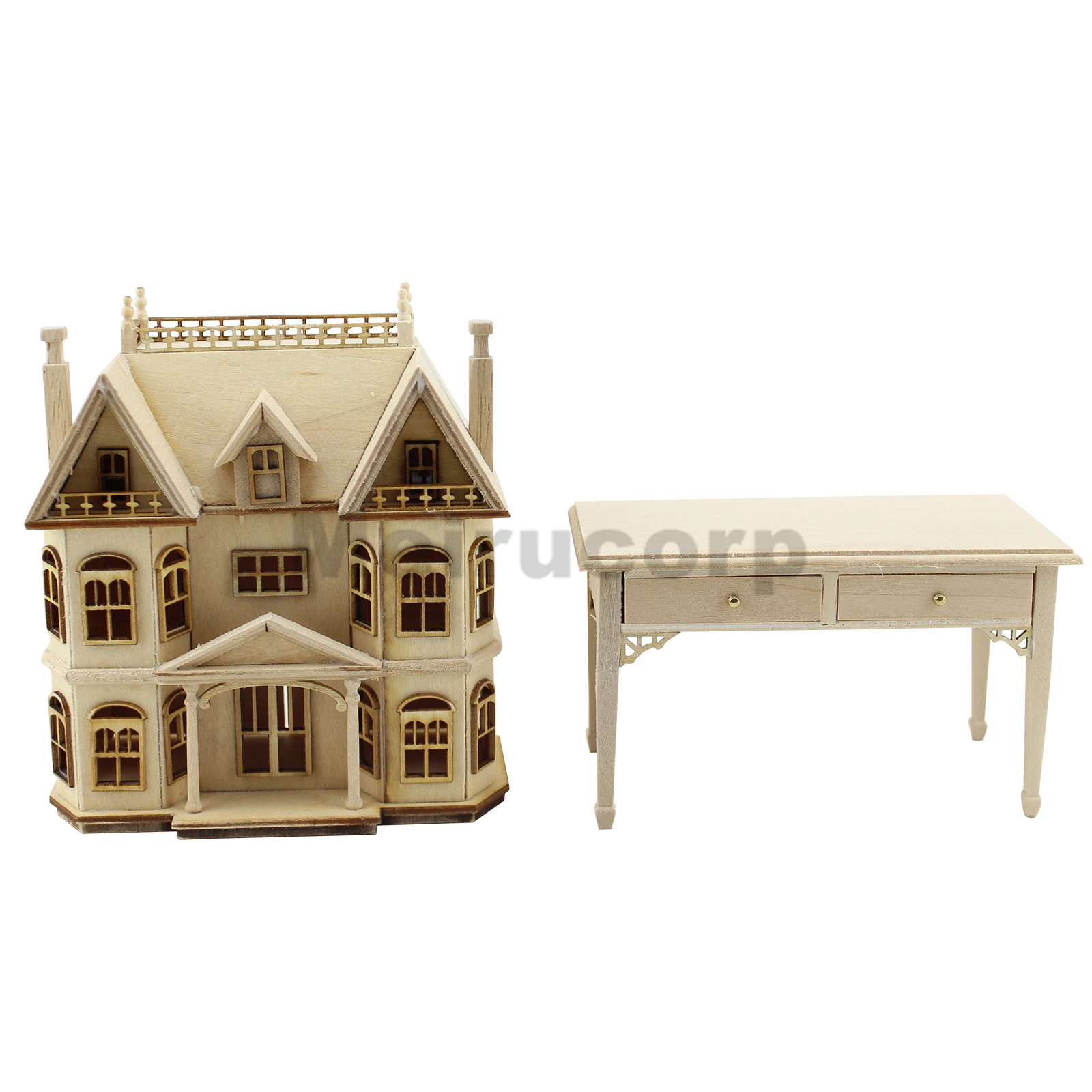 

1/12 scale Miniature DollHouse House shape Wooden unpainted display cabinet