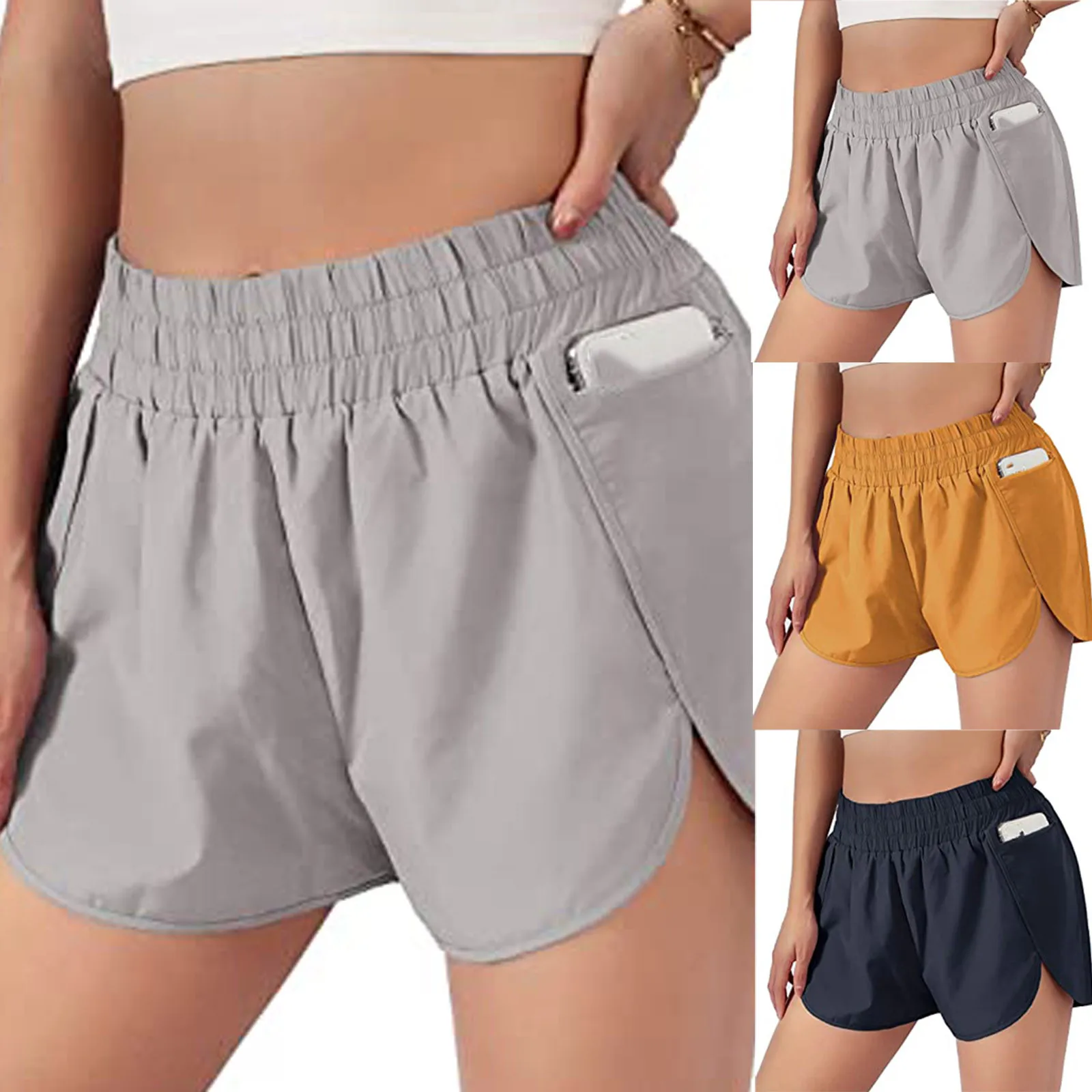 

Шорты женские однотонные для бега, спортивные штаны с эластичным поясом, тренировочные шорты с карманами для активного отдыха