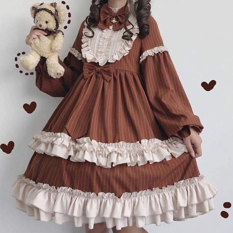 

Sweet Lolita Gothic Vintage Dress Women Long Sleeve Costume Kawaii Loose New Cute Japanese Style Bow Dress for Girls Y2k Dress