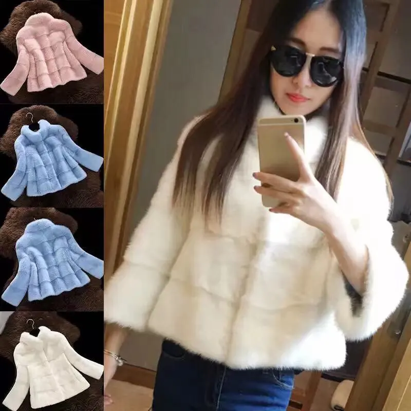 Lady's fur coat Winter new style imitation mink coat women's stand collar stripe warm thin tailor-made women Faux fur coat